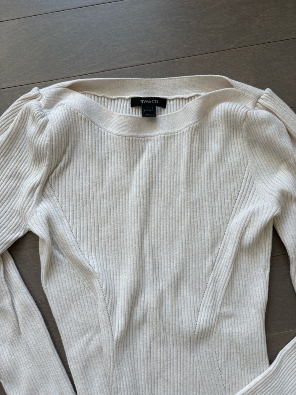 RW&CO. Off-the-Shoulder Cream Ribbed Sweater